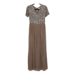 Maya Deluxe Womens Size 6 Bridesmaid V Neck Maxi Tulle Dress With Sequins